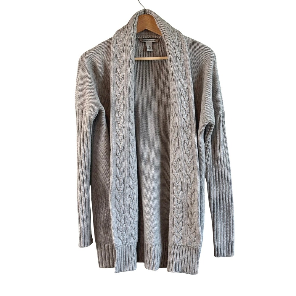 Autumn Cashmere Cardigan Gray Womens Size M Cable Knit Wool Blend Open Front